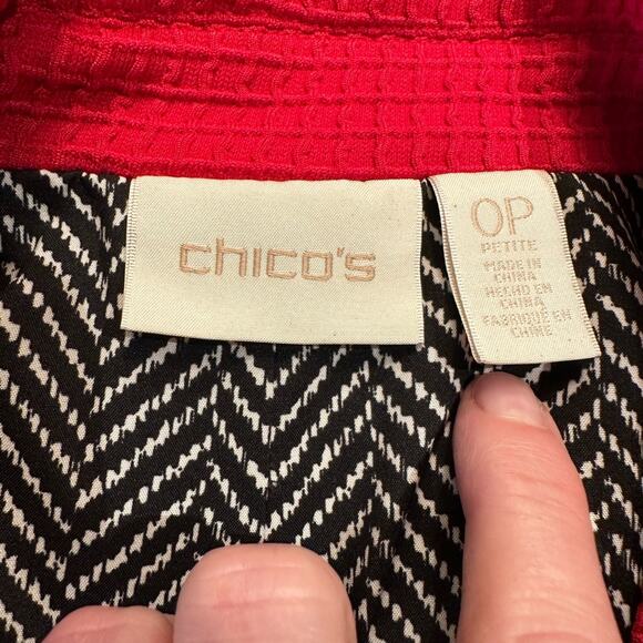 Chico's Womens 0 Petite Red Moto Style Full Zip Jacket Waffle Weave - Picture 4 of 6